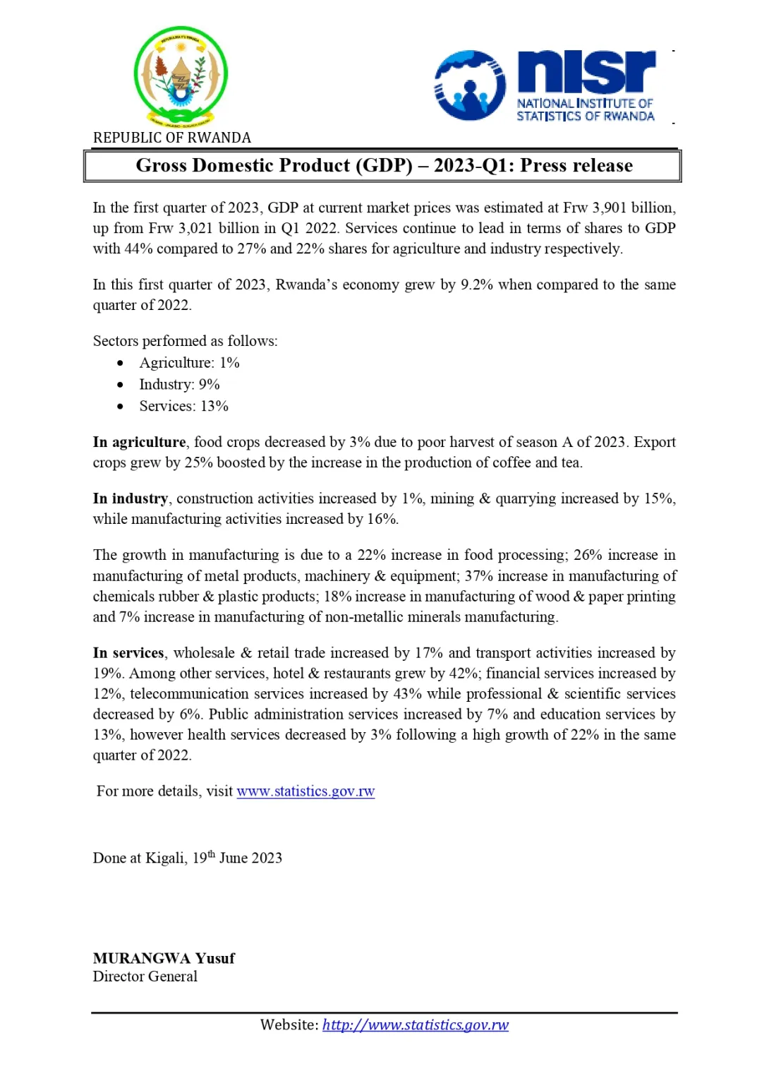 PRESS RELEASE: GDP Q1, 2023 (English)
